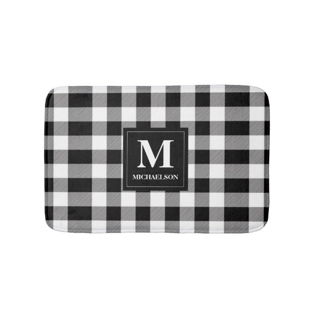 Tapis De Bain Monogramme noir et blanc Plaid de buffle (Devant)