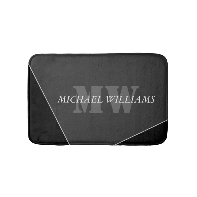 Tapis De Bain Monogramme noir gris artistique moderne (Devant)