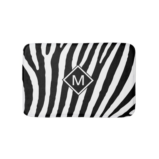 Tapis De Bain Monogramme noir moderne Grilles Nom initial (Devant)