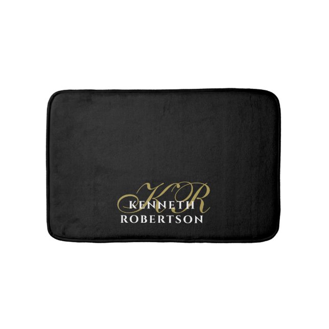Tapis De Bain Monogramme noir or blanc minimaliste Hommes Élégan (Devant)