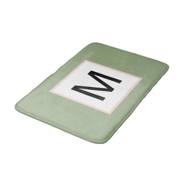 Tapis De Bain Monogramme noir Sage vert et blanc (Angle)