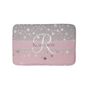 Tapis De Bain Monogramme Nom Initial Rose Gris Argent Tendance