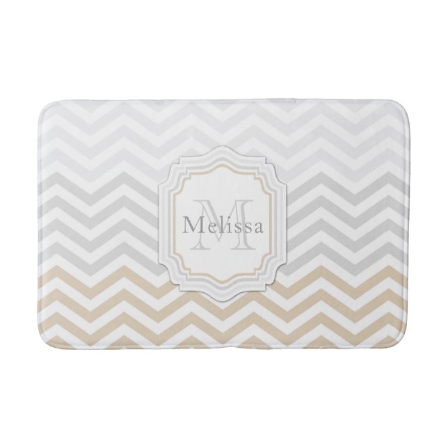 Tapis De Bain Monogramme or gris argenté Chevron (Devant)