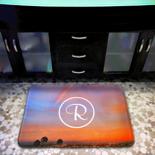 Tapis De Bain Monogramme Orange Blue Sunset Rainbow Photographie
