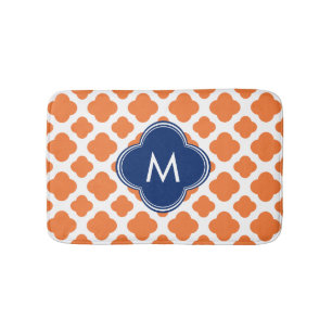 Tapis De Bain Monogramme Orange et Royal Blue Quatrefoil