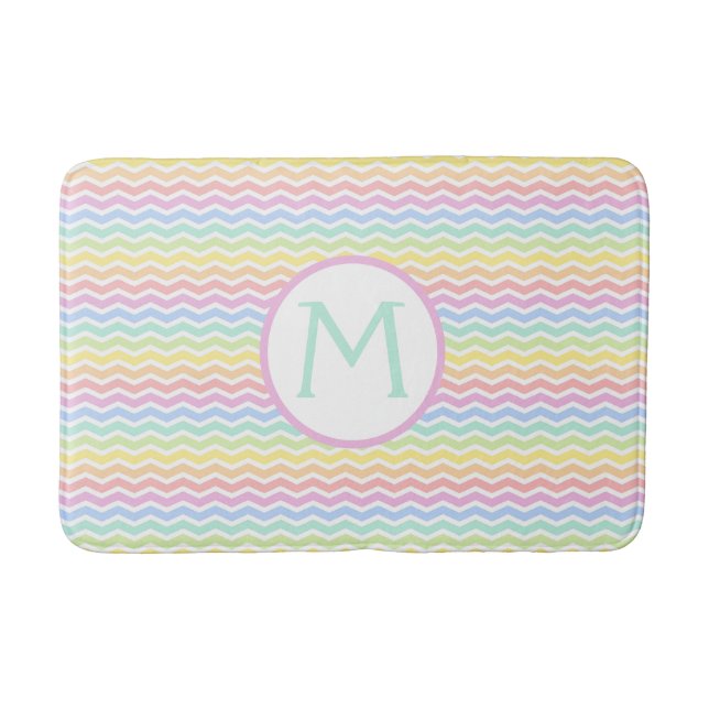 Tapis De Bain Monogramme Pastel Chevron Arc-en-ciel (Devant)