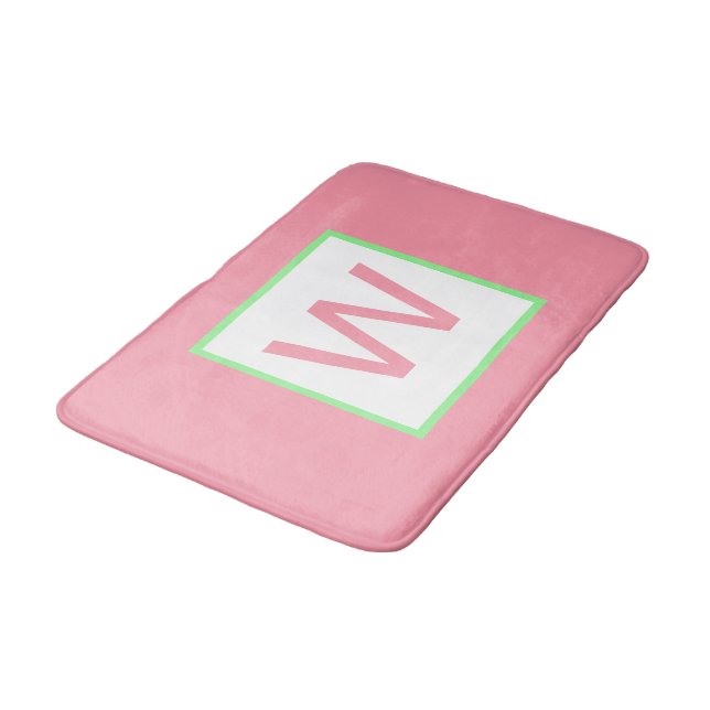 Tapis De Bain Monogramme Pastel Rose Vert Menthe (Angle)