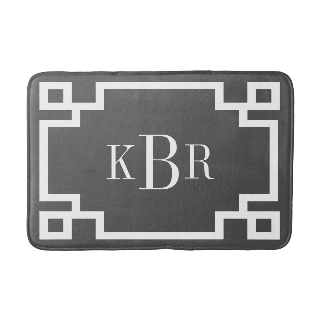 Tapis De Bain Monogramme personnalisé à clé grecque blanche (Devant)