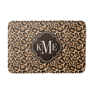 Tapis De Bain Monogramme personnalisé Brown et Empreinte de léop