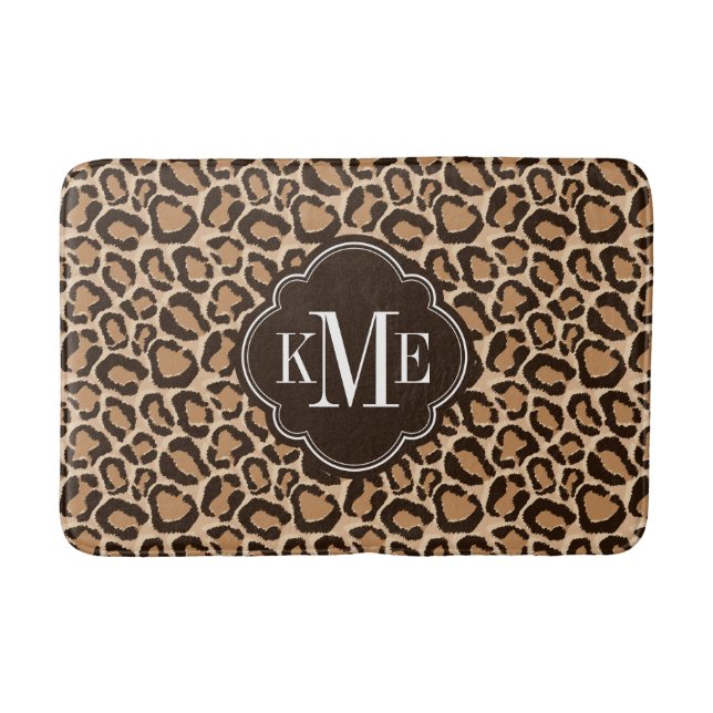 Tapis De Bain Monogramme personnalisé Brown et Empreinte de léop (Devant)