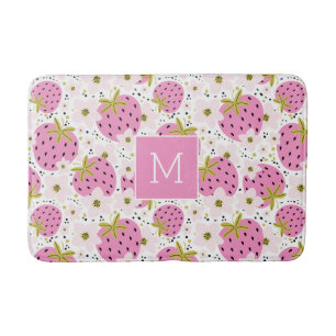 Tapis De Bain Monogramme personnalisé de fraises roses