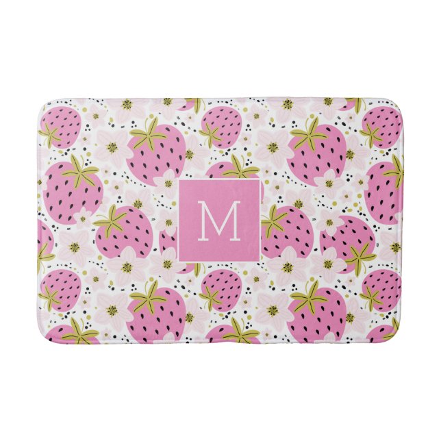 Tapis De Bain Monogramme personnalisé de fraises roses (Devant)
