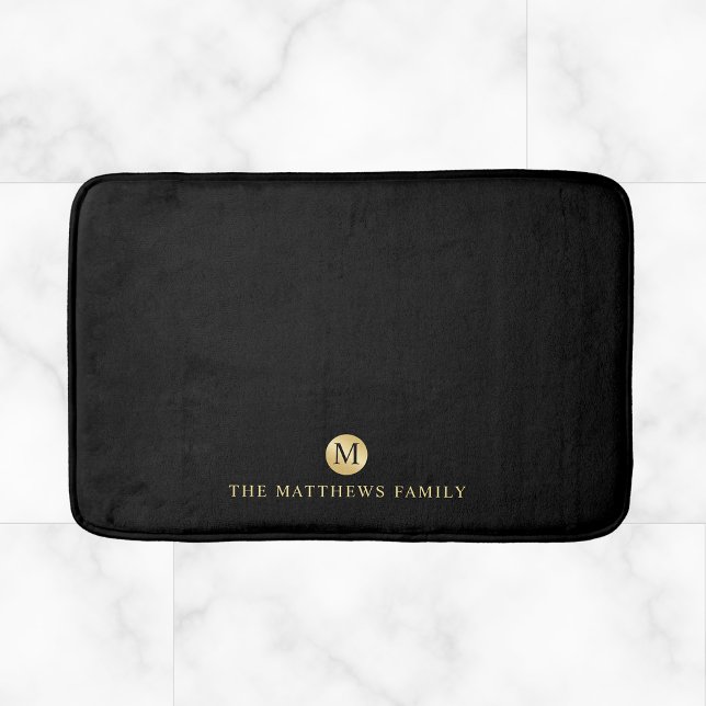 Tapis De Bain Monogramme personnalisé de luxe noir et or (Créateur téléchargé)