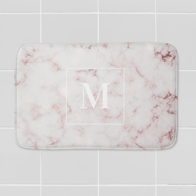 Tapis De Bain Monogramme personnalisé en marbre d'or rose (Créateur téléchargé)