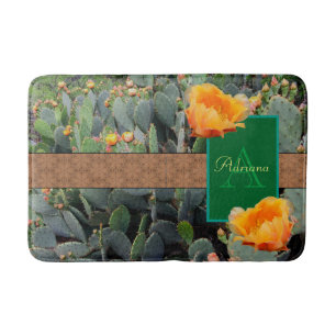 Tapis De Bain Monogramme personnalisé Orange Prickly Pear Cactus