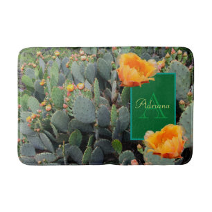 Tapis De Bain Monogramme personnalisé Orange Prickly Pear Cactus