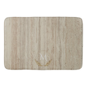 Tapis De Bain Monogramme personnalisé Pierre en marbre beige Tra