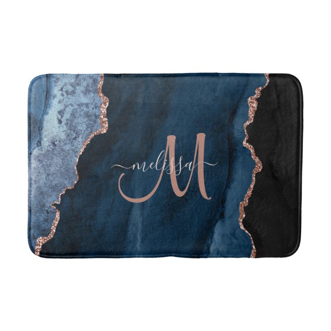 Tapis De Bain Monogramme personnalisé Rose bleu chic Parties sci (Devant)