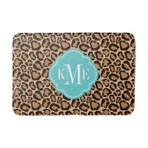 Tapis De Bain Monogramme personnalisé Turquoise et Empreinte de