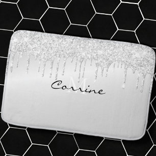 Tapis De Bain Monogramme Platine métallique Parties scintillant