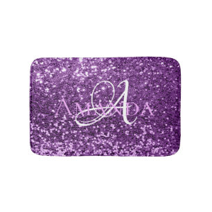 Tapis De Bain Monogramme pourpre ultra-violet de nom de parties