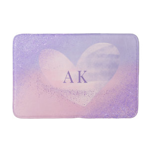 Tapis De Bain Monogramme Purple Pink Gradient Coeur Mat