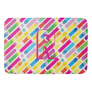 Tapis De Bain Monogramme Rainbow Diagonal Lines Motif Pop Art