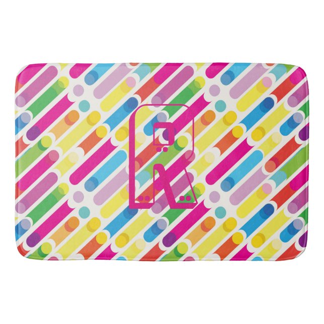 Tapis De Bain Monogramme Rainbow Diagonal Lines Motif Pop Art (Devant)