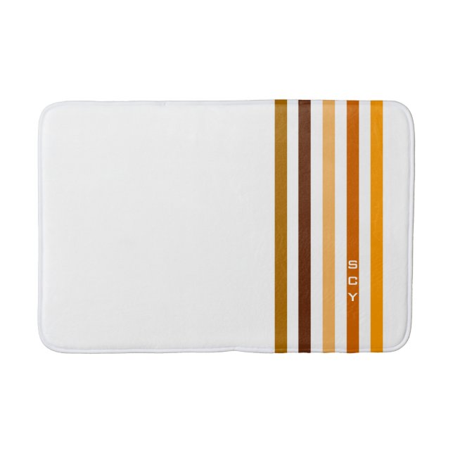 Tapis De Bain Monogramme rayures verticales orange marron clair (Devant)