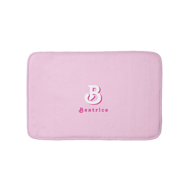 Tapis De Bain Monogramme Rétro Élégant minimal rose et blanc (Devant)