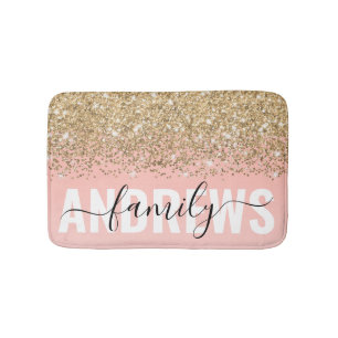 Tapis De Bain Monogramme rose Fille Chic Gold Confetti