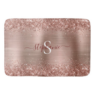 Tapis De Bain Monogramme Rose Gold Faux-Parties scintillant Girl