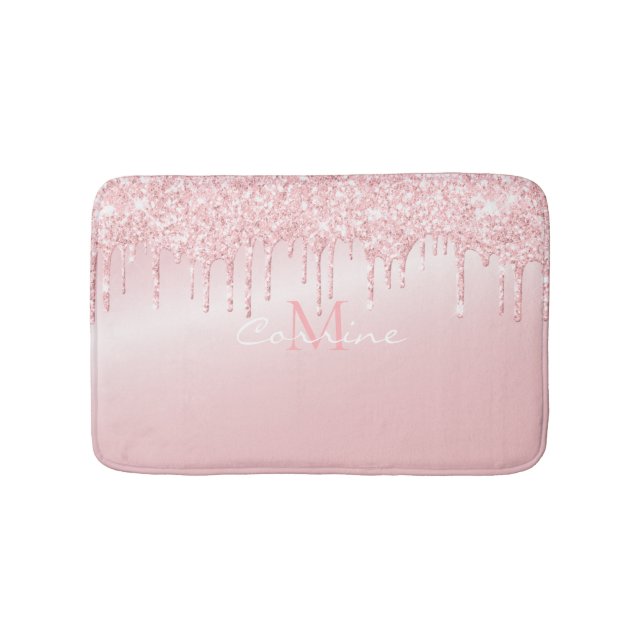 Tapis De Bain Monogramme Rose métallique Quartz Parties scintill (Devant)