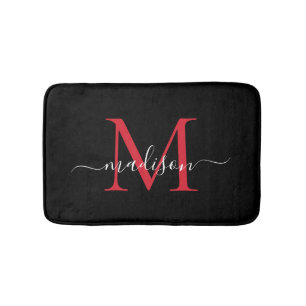 Tapis De Bain Monogramme rouge bordeaux noir moderne Élégant Scr