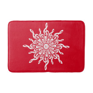 Tapis De Bain Monogramme rouge de Noël G-Clef Snowflake