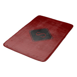 Tapis De Bain Monogramme rouge et noir de fines bandes verticale