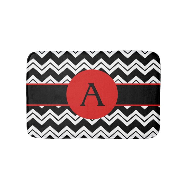 Tapis De Bain Monogramme rouge noir blanc Chevron ZizZag Rug (Devant)