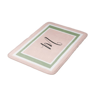 Tapis De Bain Monogramme Script Géométrique Rose Vert Pâle