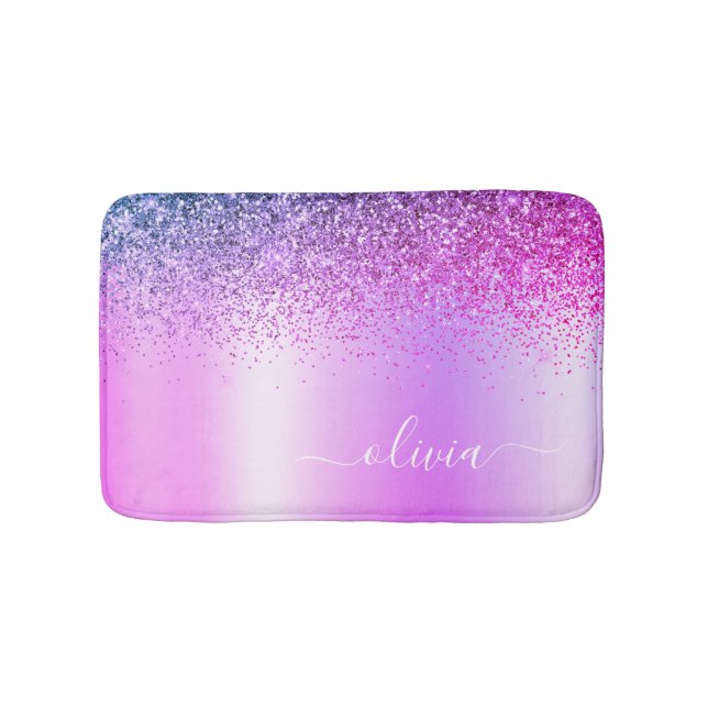 Tapis De Bain Monogramme Script Purple Parties scintillant Nom d (Devant)