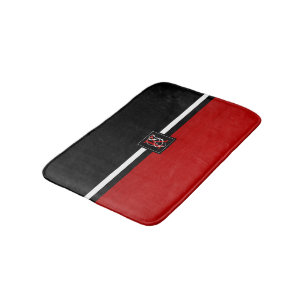Tapis De Bain Monogramme simple à deux tons Noir et Rouge Initi