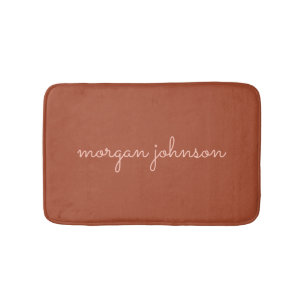 Tapis De Bain Monogramme tendance Orange brûlé + Nom du script