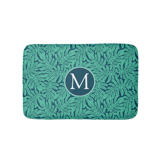 Tapis De Bain Monogramme tropical du motif | de feuille de (Devant)