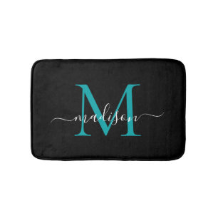 Tapis De Bain Monogramme Turquoise moderne noir vert Élégant