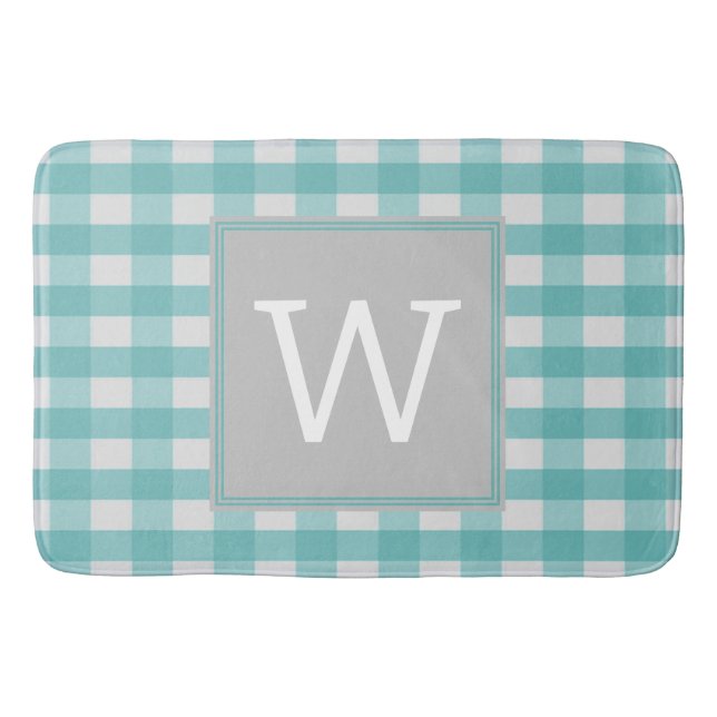 Tapis De Bain Monogramme turquoise Plaid de Buffalo (Devant)