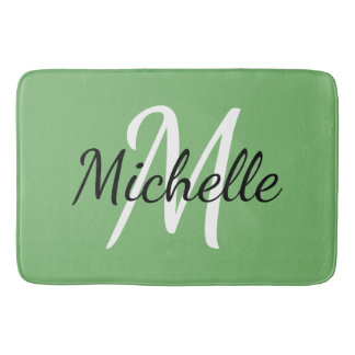 Tapis De Bain Monogramme Vert Ajouter Votre Nom Simple Moderne t