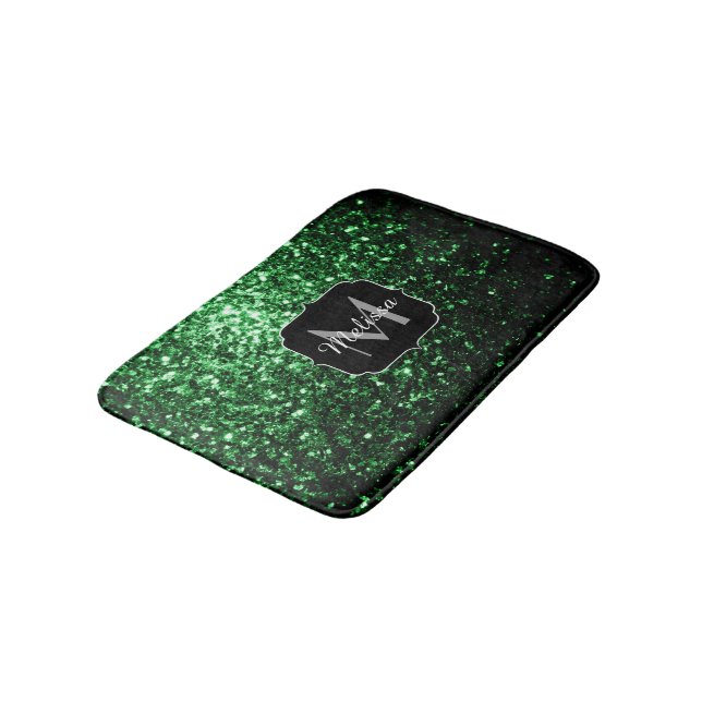 Tapis De Bain Monogramme vert foncé faux parties scintillant sci (Angle)