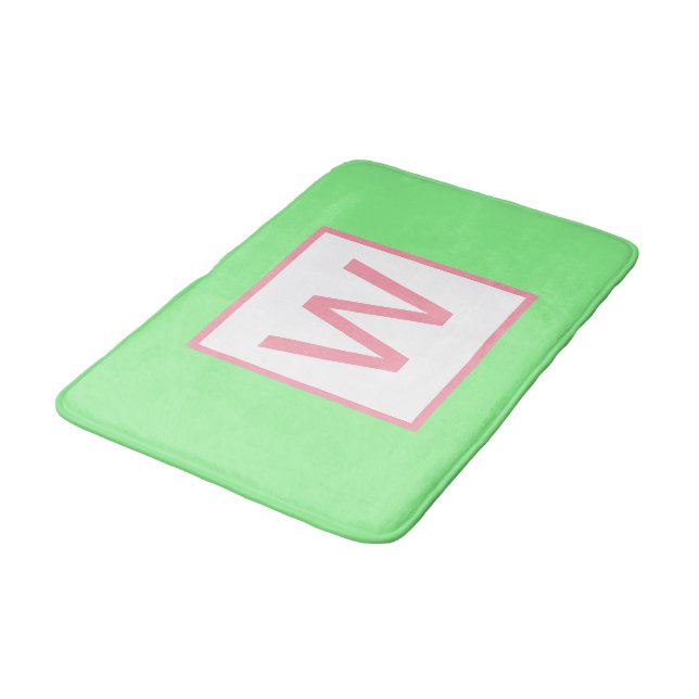Tapis De Bain Monogramme Vert Menthe Rose Pastel (Angle)