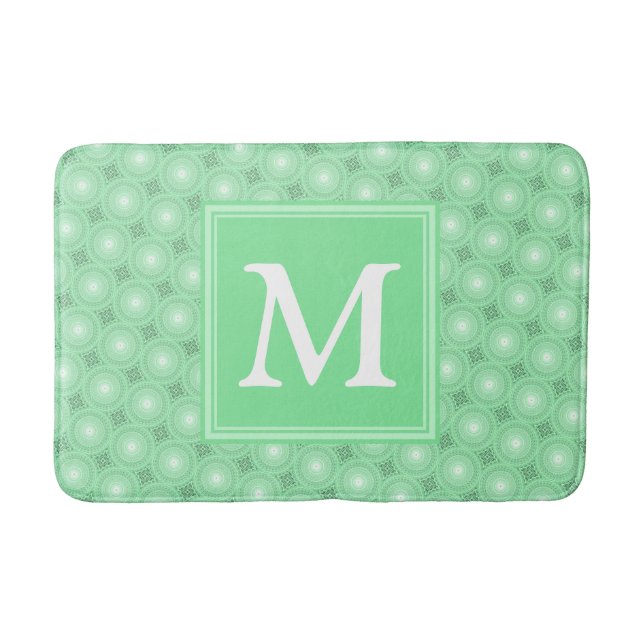 Tapis De Bain Monogramme vert ressort cercles motif (Devant)