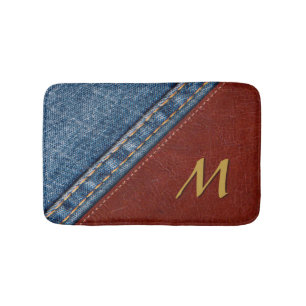 Tapis De Bain Monogramme vintage Denim et cuir