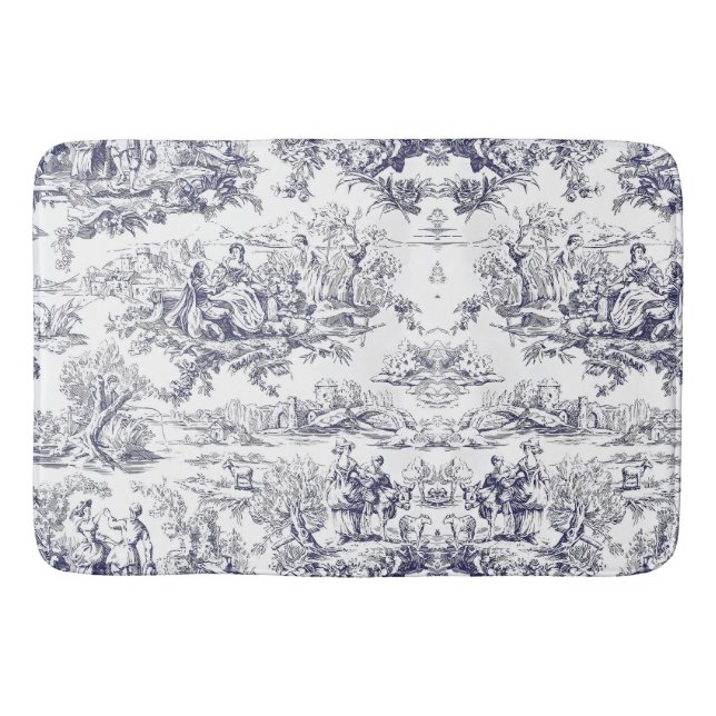 Tapis De Bain monogramme vintage floral noir toile de jouy (Devant)